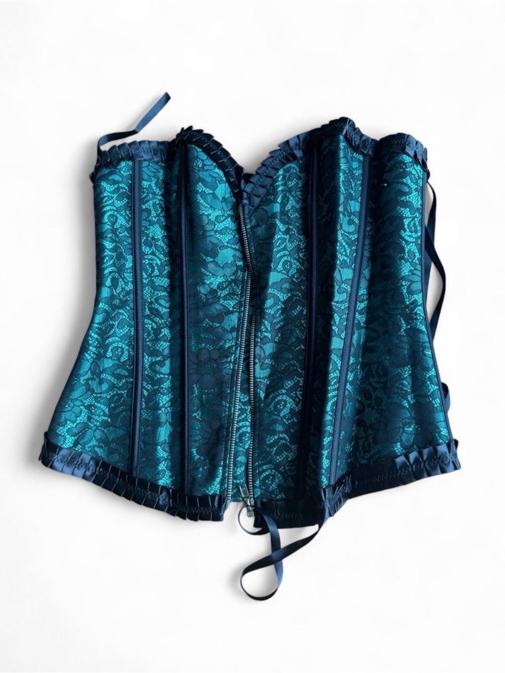 Teal Lace Corset Top with Front Zip